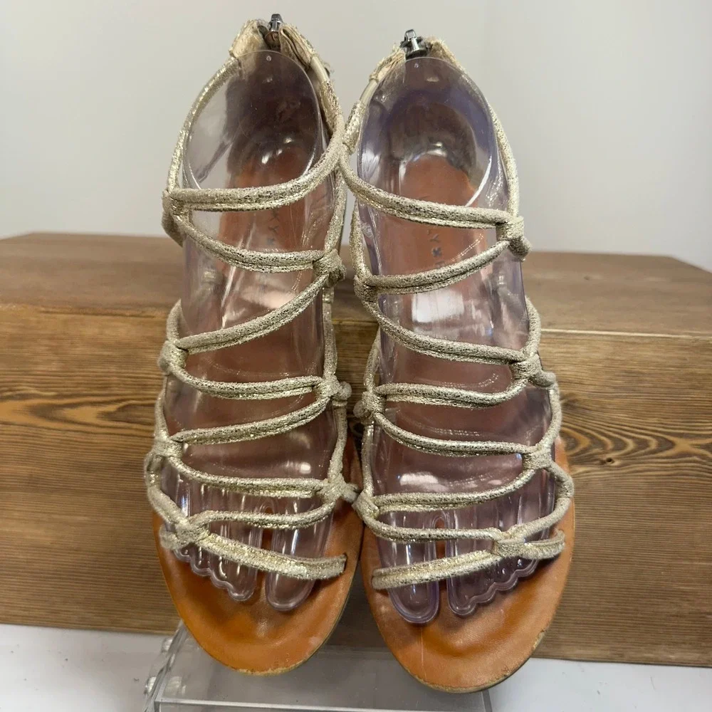 Lucky Brand Strappy Leather Sandals Womens SZ 7 Boho Minimalist Flat Gladiator